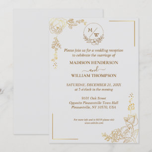 Engraving Golden Floral Wedding Reception Invitation