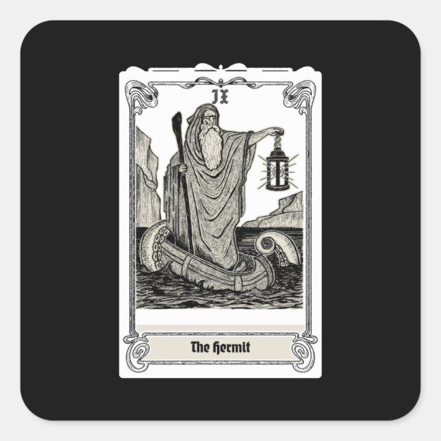 engraving tarot The Hermit IX Square Sticker (Front)