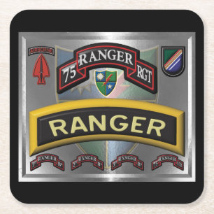 Enhanced Design 75th Ranger Regiment Square Paper Coaster