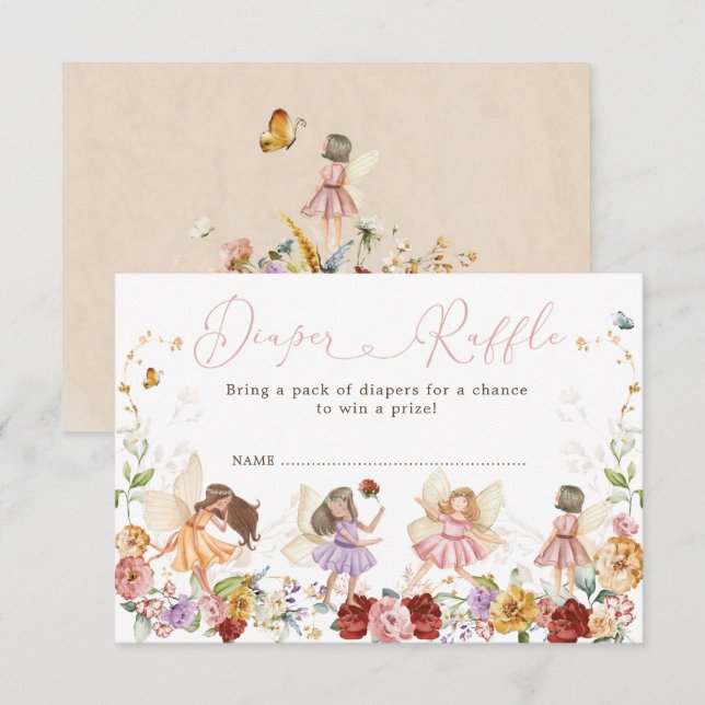 Enhanted Garden Floral Fairy Baby Diaper Raffle Enclosure Card (Front/Back)