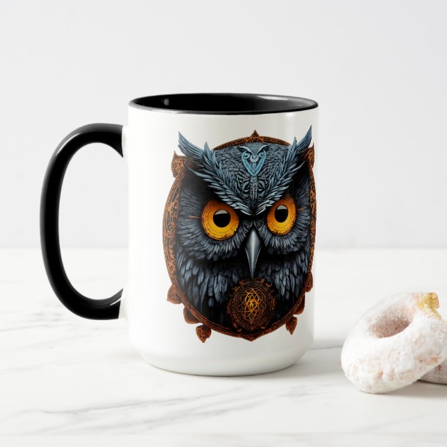 Enigma Ascendant : Apollyon Sigil Owl White Mug (Avec donut)