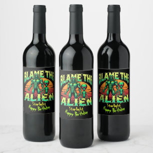 Enigmatic Aliens Beneath Mystical Sunset Wine Label