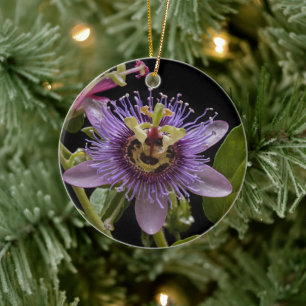 Enigmatic Beauty:  the Purple Passion Flower Ceramic Ornament