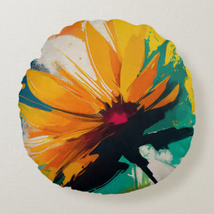 Enigmatic Blossom – A Dance Of Colour And Motion Round Pillow