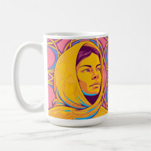 Enigmatic Brazilian Woman in Vibrant Pop Art Coffee Mug