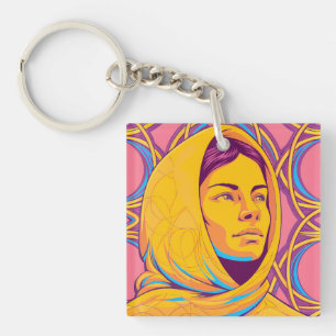 Enigmatic Brazilian Woman in Vibrant Pop Art Keychain
