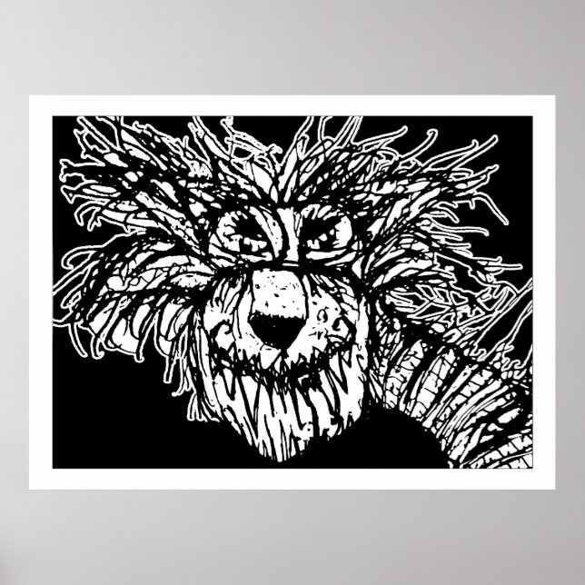 Enigmatic Creature Portrait -Black and White Drawi Poster (Front)
