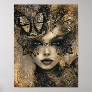 Enigmatic Elegance: Butterfly Whispers and Vintage Poster