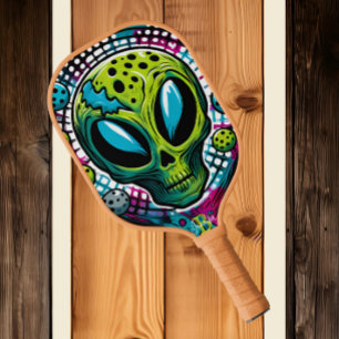 Enigmatic Extraterrestrial: Green Alien Head  Pickleball Paddle