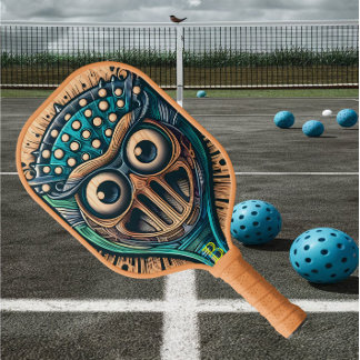 Enigmatic Mask Carved on Wooden Plaque Image Pickleball Paddle