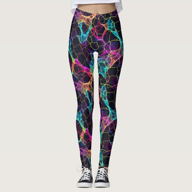 Enigmatic Neon Filament Web Design Leggings (Front)