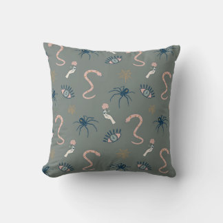 Enigmatic Serpents and Spider Elegance Throw Pillow