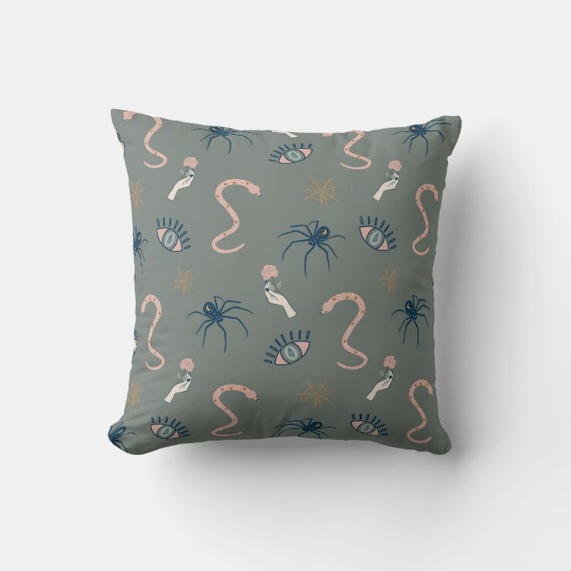 Enigmatic Serpents and Spider Elegance Throw Pillow (Front)