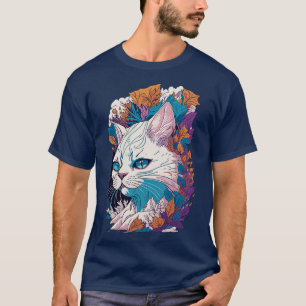 Enigmatic White Cat Detailed Illustration of a Cap T-Shirt