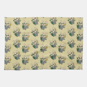 Enjoy Champagne with Frenchie at Your Celebration Kitchen Towel