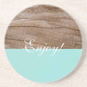 Enjoy! Cute Light Blue + Wood Effect Coaster