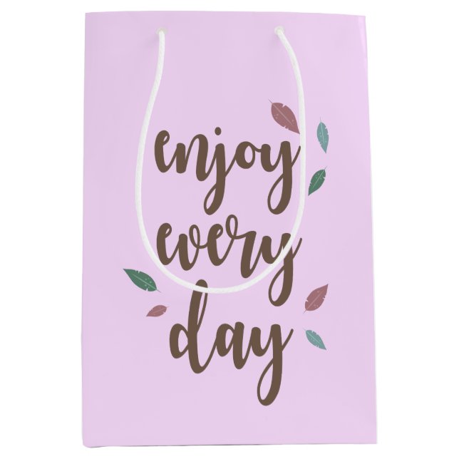 Enjoy every day feather motivation text medium gift bag (Front)