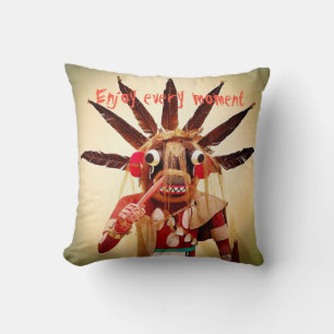 Enjoy Every Moment Kachina Doll Typography Funny  Throw Pillow