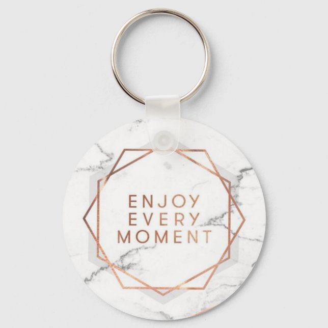 Enjoy Every Moment Rose Gold Marble Key Chain (Front)