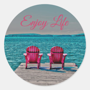 Enjoy Life At The Cottage Rustic Adirondack Chairs Classic Round Sticker