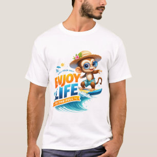 Enjoy Life   Cute Surfing Monkey Illustration  T-Shirt