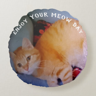 Enjoy Meow Day Two Cat Photos Round Pillow