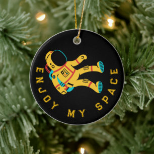 Enjoy My Space Cute Astronaut Round Ornament
