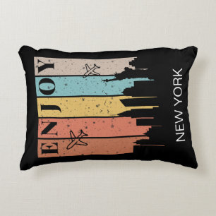 ENJOY NEWYORK, buildings, planes   Travelling  Accent Pillow