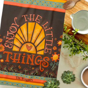 Enjoy Quote Sun Heart Fun Chic Personalized Name Kitchen Towel