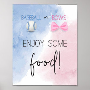 Enjoy some food baseball or bow gender reveal sign