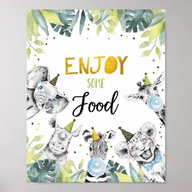 Enjoy Some Food Safari Party Animals Birthday Sign (Front)