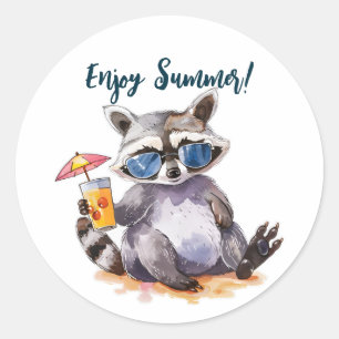 Enjoy Summer raccoon watercolor Classic Round Sticker