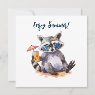 Enjoy Summer raccoon watercolor Invitation