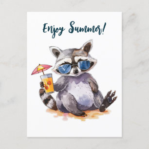 Enjoy Summer raccoon watercolor Postcard