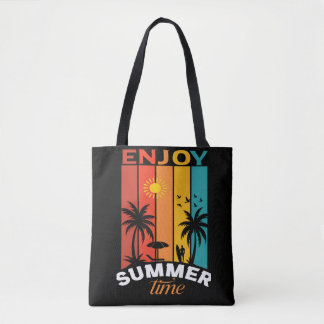 Enjoy Summer Time Retro Beach Tee Tote Bag