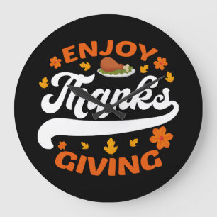 enjoy thanksgiving food turkey thankful large clock