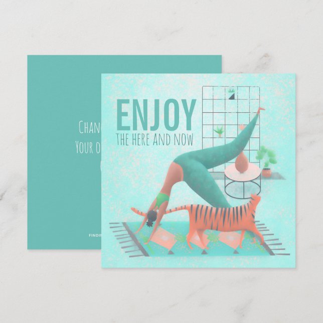 Enjoy The Here And Now Pastel Zen Yoga Pose Cat Card (Front/Back)