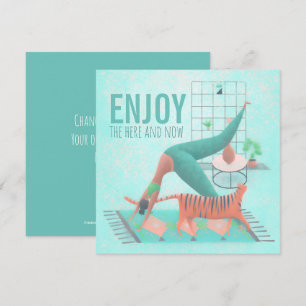 Enjoy The Here And Now Pastel Zen Yoga Pose Cat Card