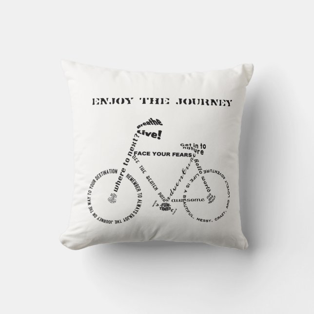 Enjoy the Journey, Adventure Words Bicycle Throw Pillow (Front)