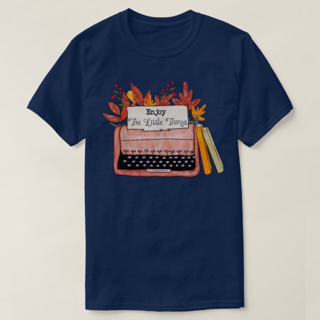 Enjoy The Little Things Autumn Leaves And Books Wo T-Shirt (Design Front)