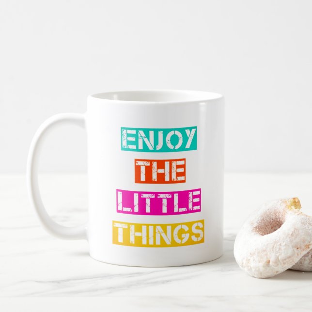 Enjoy the Little Things - Colourful Retro Mug (With Donut)