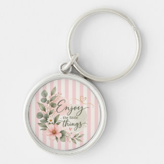 Enjoy the Little Things Pink Floral Botanical Keyc Keychain