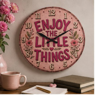 Enjoy the Little Things Pink Floral Large Clock
