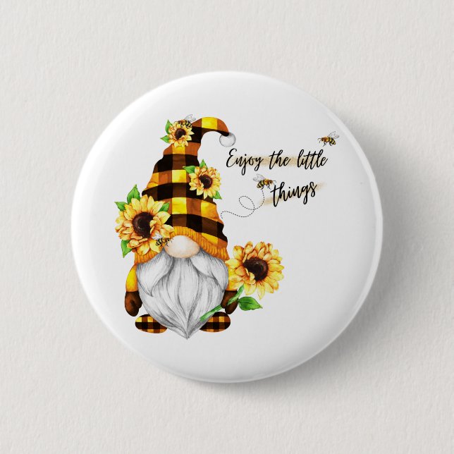 Enjoy the Little Things Sunflower Gnome 2 Inch Round Button (Front)