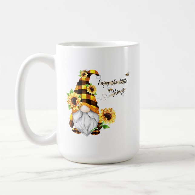 Enjoy the Little Things Sunflower Gnome Coffee Mug (Left)