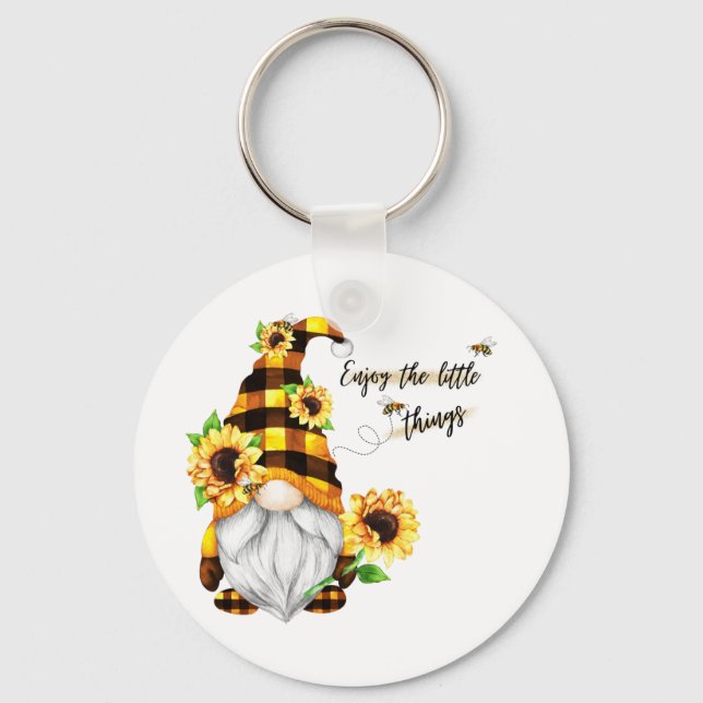 Enjoy the Little Things Sunflower Gnome Keychain (Front)