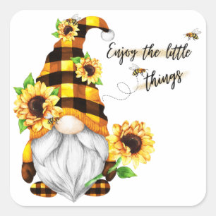 Enjoy the Little Things Sunflower Gnome Square Sticker