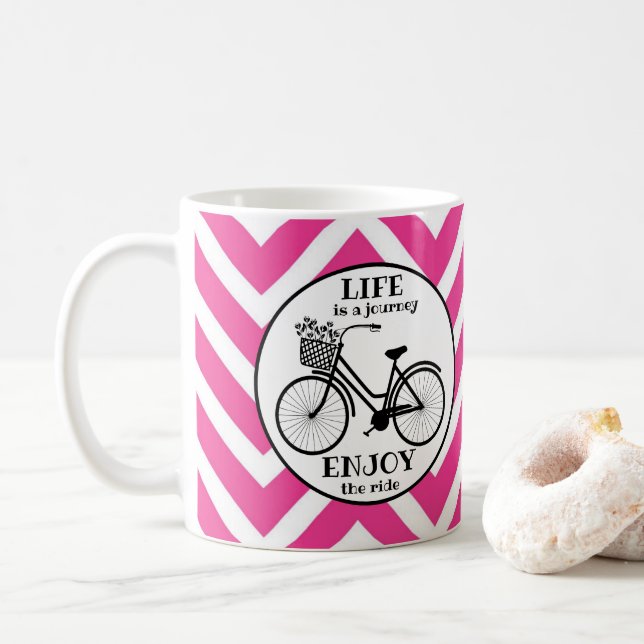 Enjoy The Ride | Bicycle With Flowers Motivational Coffee Mug (With Donut)