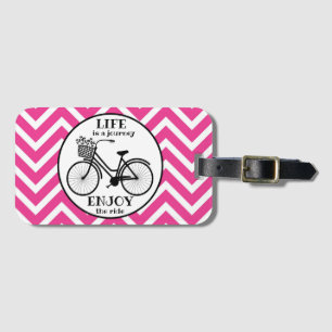 Enjoy The Ride   Bicycle With Flowers Motivational Luggage Tag