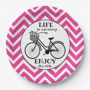 Enjoy The Ride   Bicycle With Flowers Motivational Paper Plate